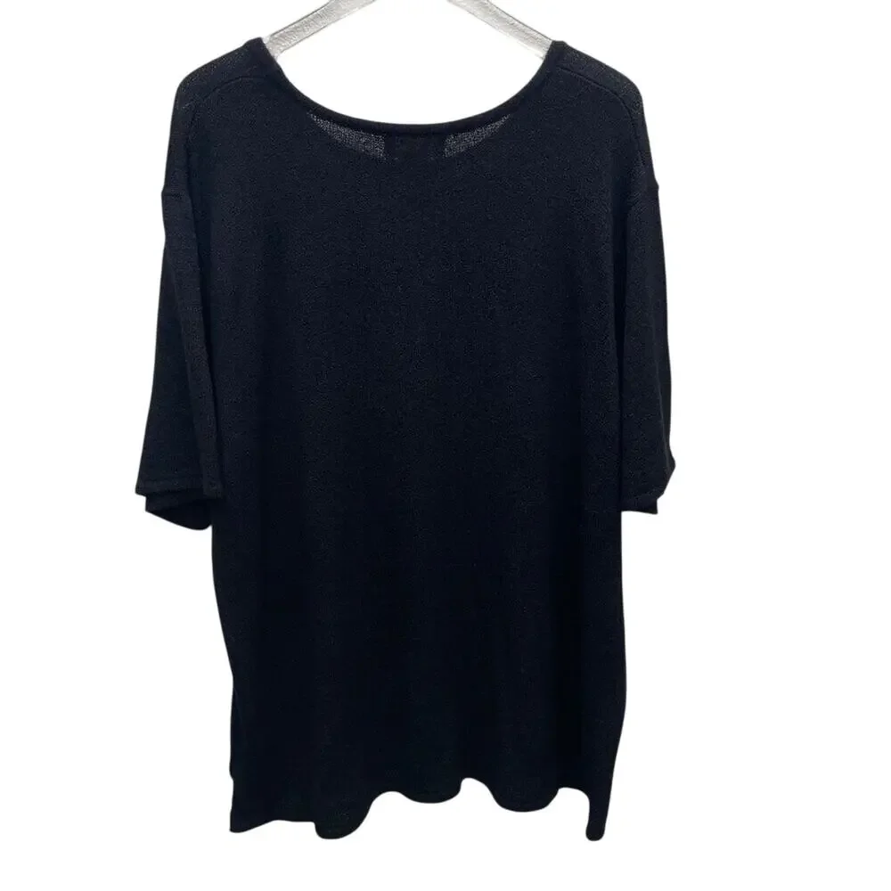 Maggie Barnes Black Knit Sweater With Gold Metallic Embroidery Size 3X NEW